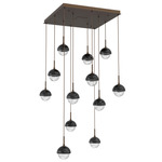 Cabochon Square Multi Light Pendant - Flat Bronze / Clear