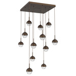 Cabochon Square Multi Light Pendant - Flat Bronze / Clear
