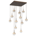 Cabochon Square Multi Light Pendant - Flat Bronze / Clear