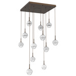 Cabochon Square Multi Light Pendant - Flat Bronze / Clear