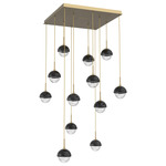 Cabochon Square Multi Light Pendant - Gilded Brass / Clear