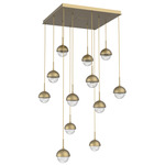 Cabochon Square Multi Light Pendant - Gilded Brass / Clear