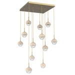Cabochon Square Multi Light Pendant - Gilded Brass / Clear