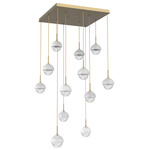 Cabochon Square Multi Light Pendant - Gilded Brass / Clear