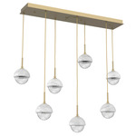 Cabochon Linear Multi Light Pendant - Gilded Brass / Clear