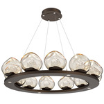 Luna Ring Chandelier - Flat Bronze / Amber Floret
