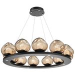Luna Ring Chandelier - Matte Black / Bronze Floret