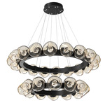Luna Tiered Radial Ring Chandelier - Matte Black / Amber Floret