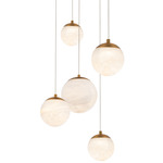 Pisces Color Select Round Multi Light Pendant - Aged Brass / Alabaster