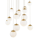 Pisces Color Select Round Multi Light Pendant - Aged Brass / Alabaster