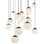 Pisces Color Select Round Multi Light Pendant - Black / Alabaster