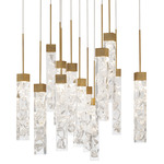 Minx Square Multi Light Pendant - Aged Brass / Crystal