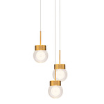 Double Bubble Round Multi Light Pendant - Aged Brass / Etched Glass