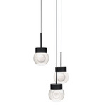 Double Bubble Round Multi Light Pendant - Black / Etched Glass