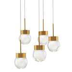 Double Bubble Round Multi Light Pendant - Aged Brass / Etched Glass