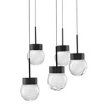 Double Bubble Round Multi Light Pendant - Black / Etched Glass