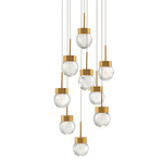 Double Bubble Round Multi Light Pendant - Aged Brass / Etched Glass