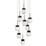 Double Bubble Round Multi Light Pendant - Black / Etched Glass
