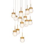 Double Bubble Round Multi Light Pendant - Aged Brass / Etched Glass