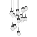 Double Bubble Round Multi Light Pendant - Black / Etched Glass