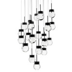 Double Bubble Round Multi Light Pendant - Black / Etched Glass