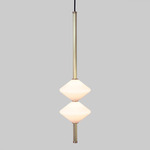 Gem Vertical Pendant - Satin Brass / White