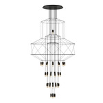 Wireflow Foyer Chandelier - Black / Pressed Glass