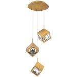 Ice Cube Round Multi Light Pendant - Aged Brass / Crystal