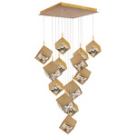 Ice Cube Square Multi Light Pendant - Aged Brass / Crystal