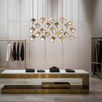 Ice Cube Linear Multi Light Pendant - Aged Brass / Crystal