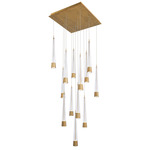 Quill Square Multi Light Pendant - Aged Brass / Clear