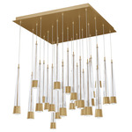 Quill Square Multi Light Pendant - Aged Brass / Clear