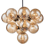 Gem Chandelier - Brushed Brass / Black / Amber