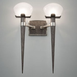 Comet Wall Sconce - Blackened Brass Body / Satin Nickel Frame / Etched Glass
