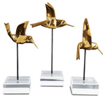 Gold Hummingbird Sculpture Set of 3 - Black / Clear / Gold