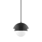 Nest Small Cord Hung Pendant with Glass Globe - Black / Opal