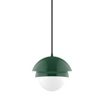 Nest Small Cord Hung Pendant with Glass Globe - Forest Green / Opal