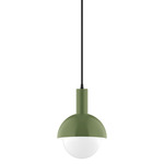 Stack Ray Small Pendant with Glass Globe - Fern Green / Opal