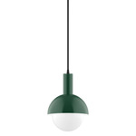 Stack Ray Small Pendant with Glass Globe - Forest Green / Opal