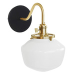 Uno Curved Arm Schoolhouse Wall Sconce - Brushed Brass / Black