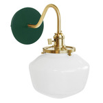 Uno Curved Arm Schoolhouse Wall Sconce - Brushed Brass / Forest Green
