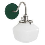 Uno Curved Arm Schoolhouse Wall Sconce - Brushed Nickel / Forest Green