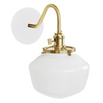 Uno Curved Arm Schoolhouse Wall Sconce - Brushed Brass / White