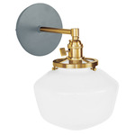 Uno Straight Arm Schoolhouse Wall Sconce - Brushed Brass / Slate Gray