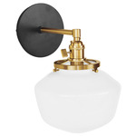 Uno Straight Arm Schoolhouse Wall Sconce - Brushed Brass / Black