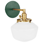 Uno Straight Arm Schoolhouse Wall Sconce - Brushed Brass / Forest Green