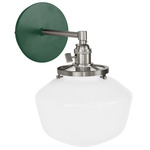 Uno Straight Arm Schoolhouse Wall Sconce - Brushed Nickel / Forest Green