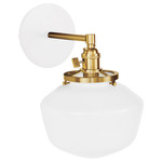 Uno Straight Arm Schoolhouse Wall Sconce - Brushed Brass / White