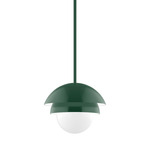 Nest Stem Pendant with Glass Globe - Forest Green / Opal