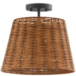 Wicker Semi Flush Ceiling Light - Matte Black / Espresso